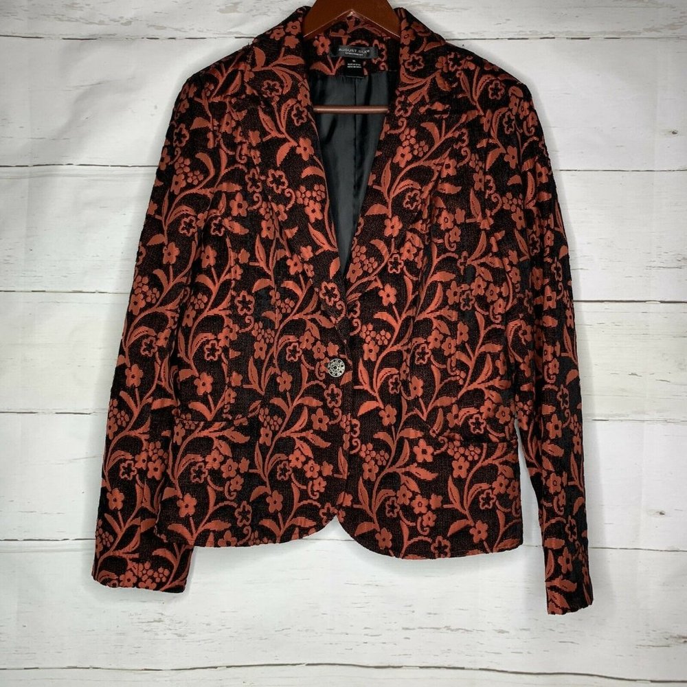 August Silk Blazer Jacket Size 14 Brocade Floral